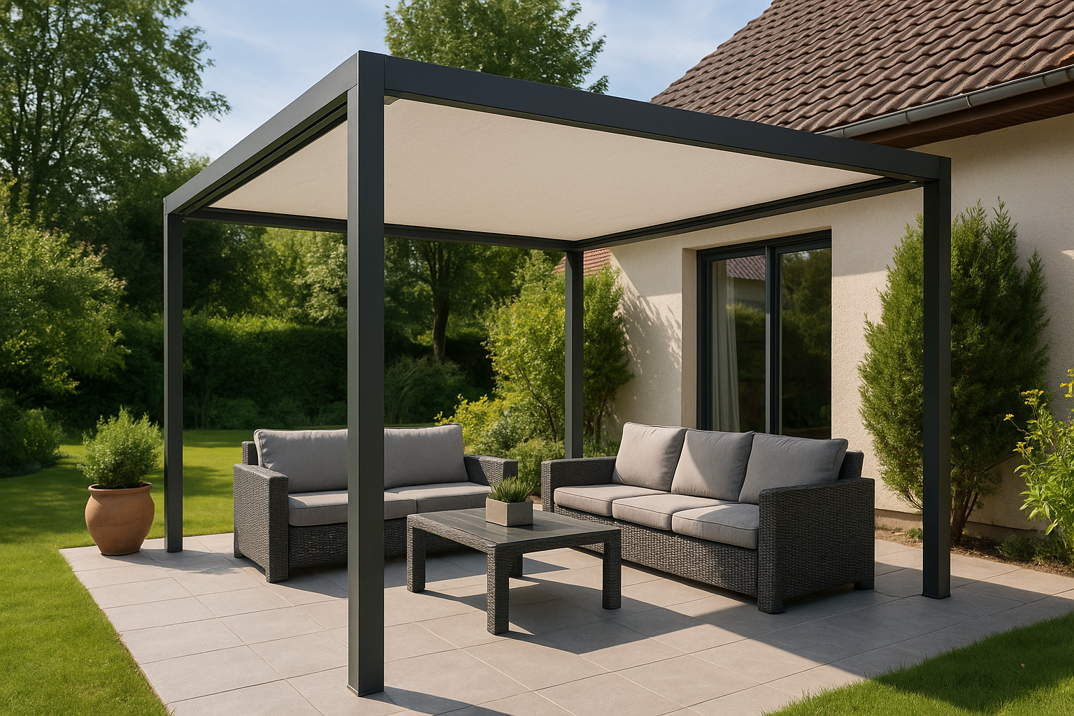 Pergola toile Sunzip pour terrasse ombragée à Brunoy