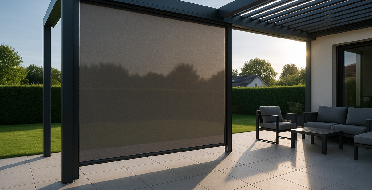 Store vertical de pergola en Essonne : protéger du soleil rasant